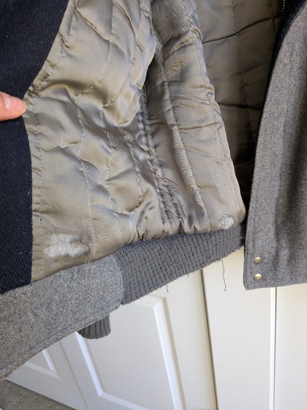 Vintage Hunt Club Wool Jacket Men M Gray Collared Bomber Jacket Made in USA - Picture 16 of 16